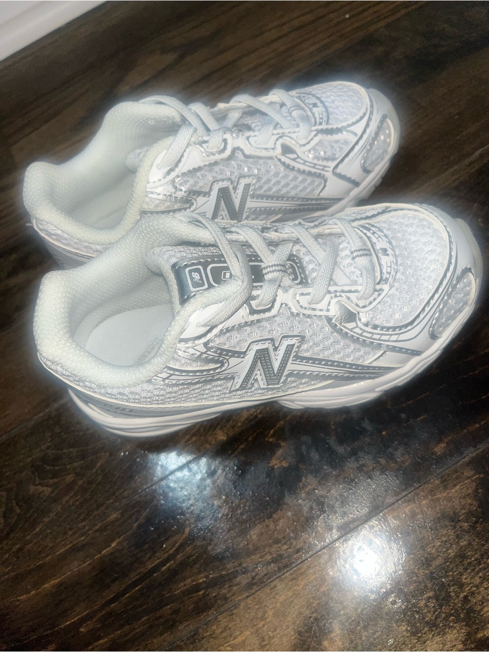 New Balance Kids White & Silver Mesh Athletic Sneakers